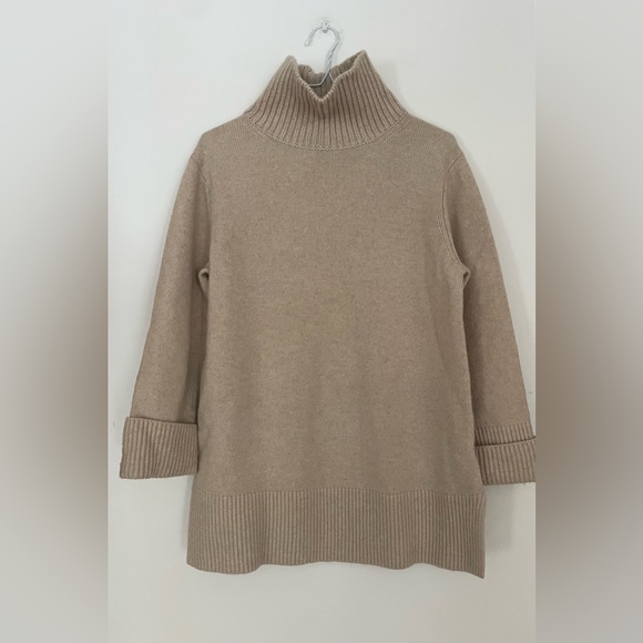Vince beige Cowl Neck Sweater Mixed-Gauge Wool-Cashmere Turtleneck Tunic xs - Picture 5 of 9